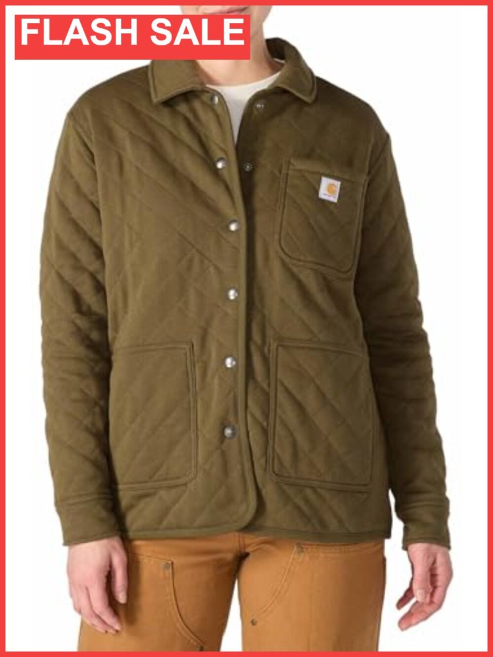 Quilted Shirt Jac Snap Front Utility Pockets Loose Fit